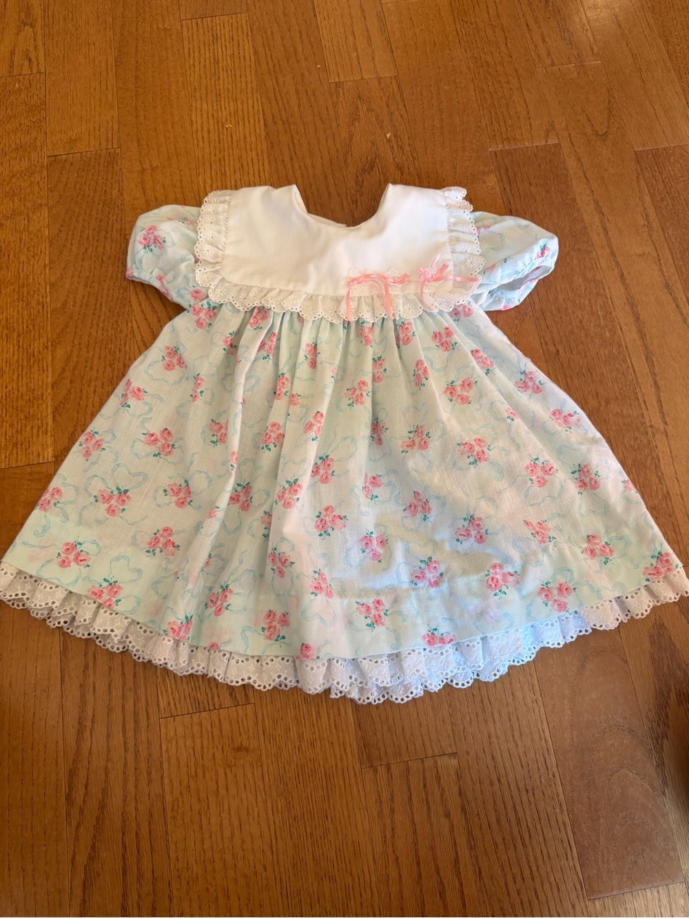 Vintage Mothercare Baby Blue and Pink Floral lace Dress Approx. 2T Cottagecore